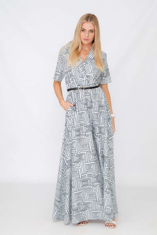 Xavia Short Belted Sleeve Maxi Dress With Pockets