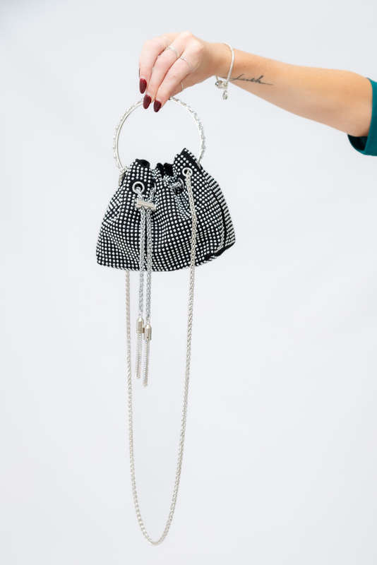 Women's Black Diamante Bucket Bag