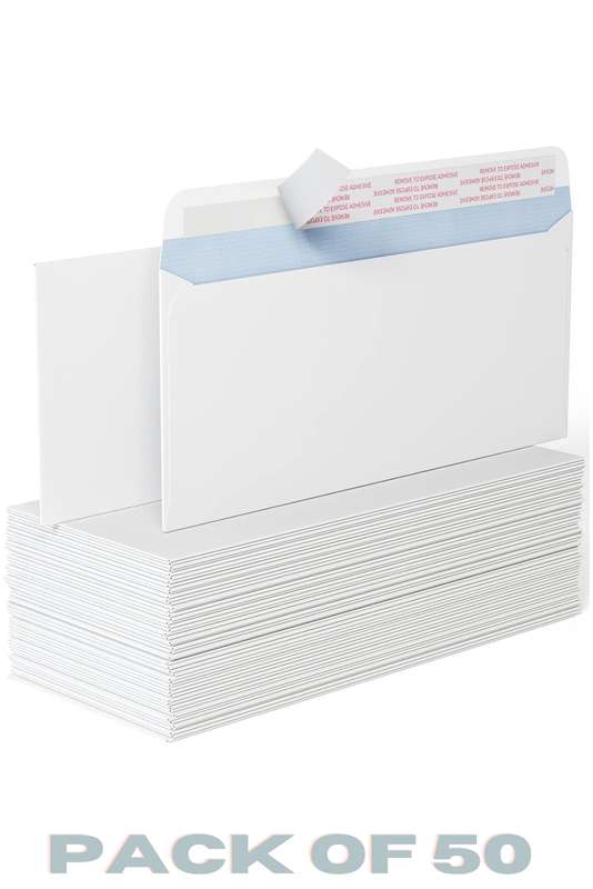 50 Self Seal Letter Envelopes 110mm x 220mm 80GSM