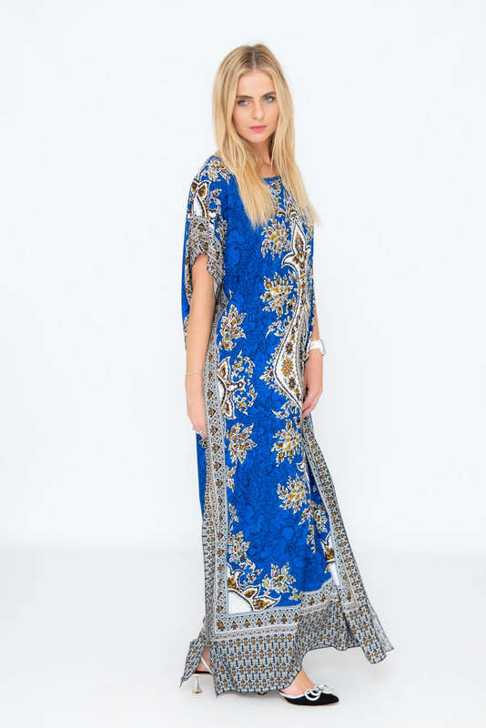 Athena Cotton Kaftan Short Sleeve Full Length Maxi Dress