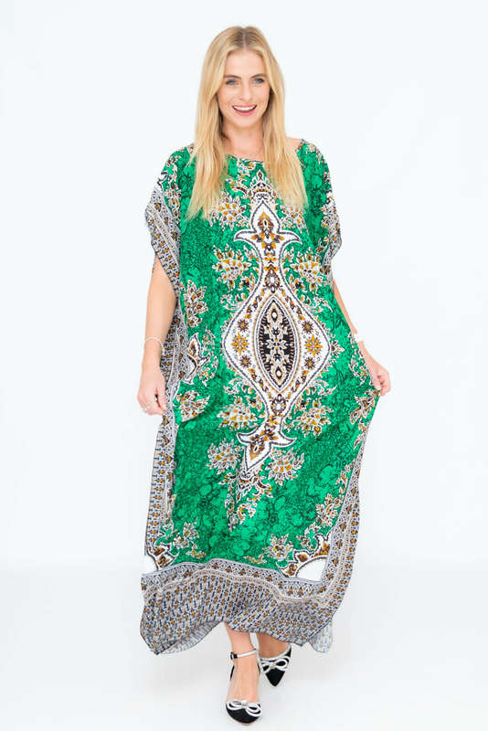 Athena Cotton Kaftan Short Sleeve Full Length Maxi Dress