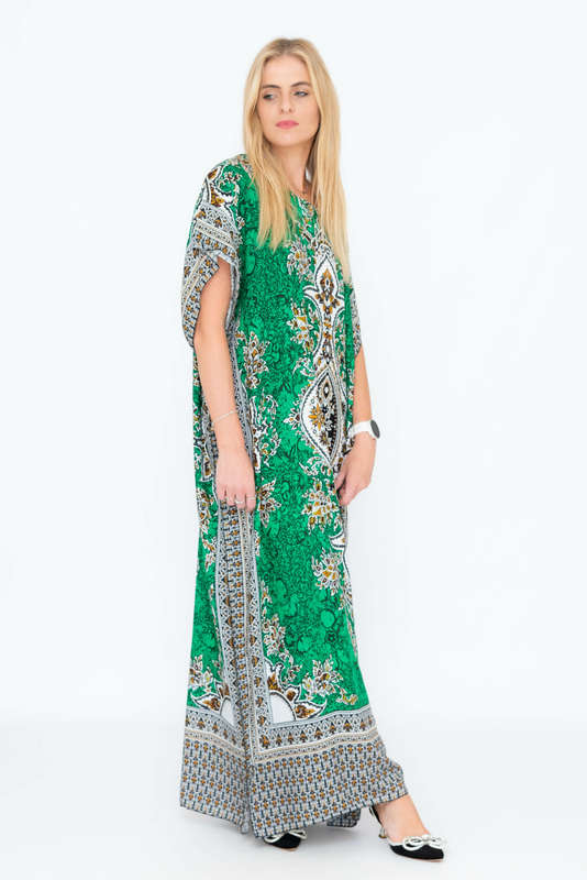 Athena Cotton Kaftan Short Sleeve Full Length Maxi Dress
