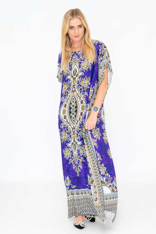 Athena Cotton Kaftan Short Sleeve Full Length Maxi Dress