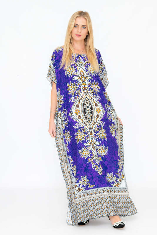 Athena Cotton Kaftan Short Sleeve Full Length Maxi Dress