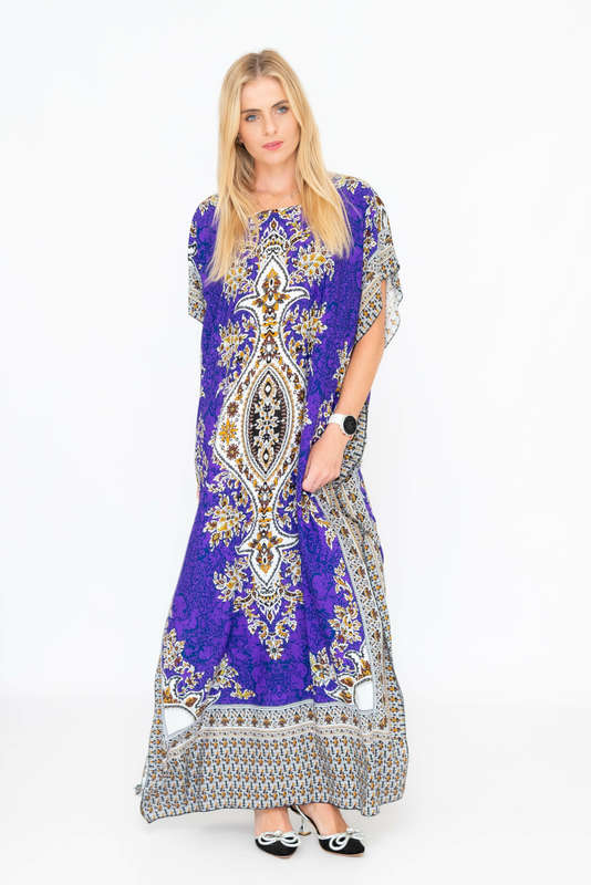 Athena Cotton Kaftan Short Sleeve Full Length Maxi Dress