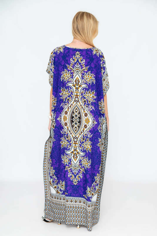 Athena Cotton Kaftan Short Sleeve Full Length Maxi Dress