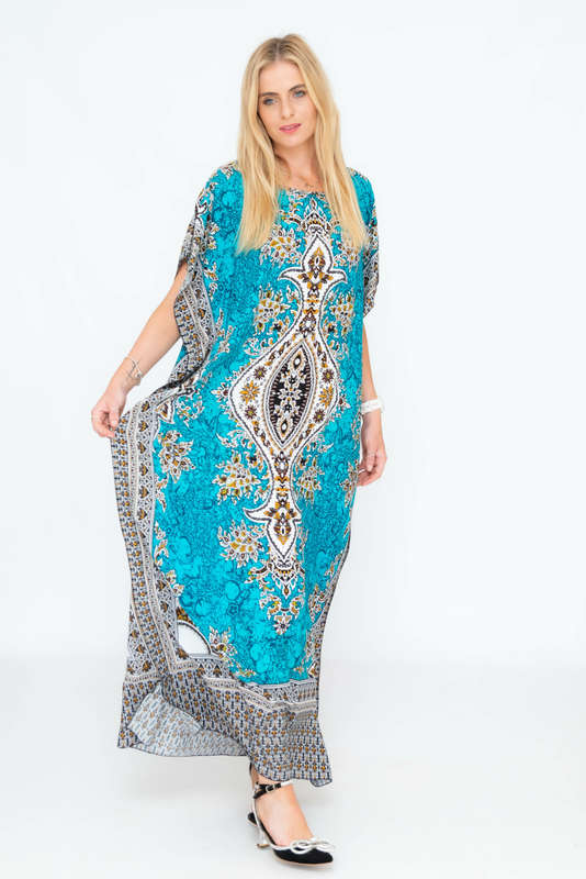 Athena Cotton Kaftan Short Sleeve Full Length Maxi Dress