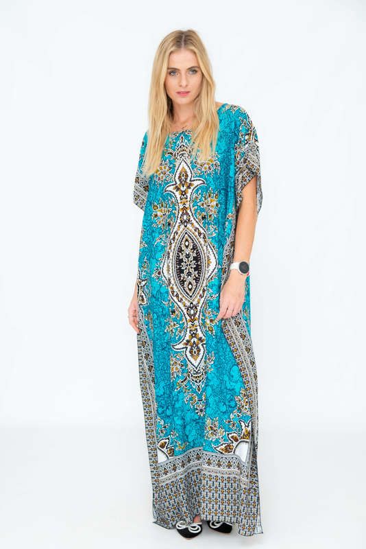 Athena Cotton Kaftan Short Sleeve Full Length Maxi Dress