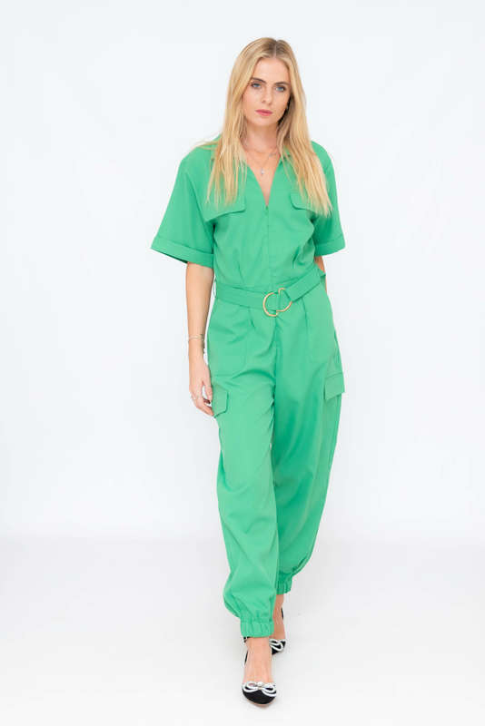 Darya Casual Chic Short Sleeve Belted Jumpsuit With Pockets