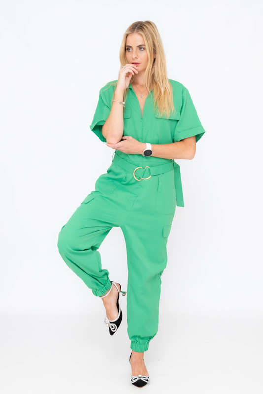Darya Casual Chic Short Sleeve Belted Jumpsuit With Pockets