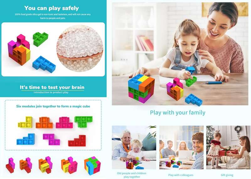 Pop It Cube - 3D Puzzle Cube Fun Stress Relieve Fidget Building Block Toy for Adults and Children