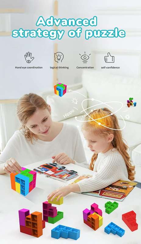 Pop It Cube - 3D Puzzle Cube Fun Stress Relieve Fidget Building Block Toy for Adults and Children
