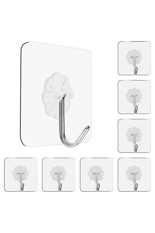 Self Adhesive Heavy Duty Universal Wall Hooks 8 Pack