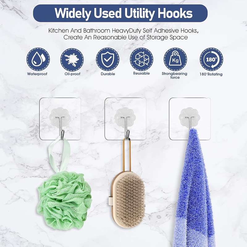 Self Adhesive Heavy Duty Universal Wall Hooks 8 Pack