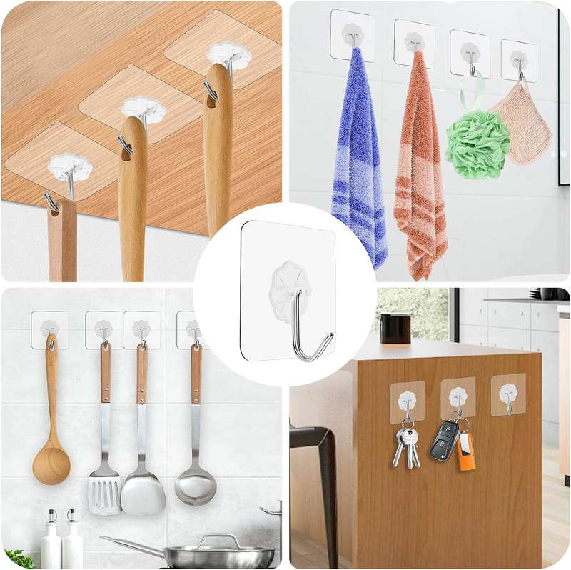 Self Adhesive Heavy Duty Universal Wall Hooks 8 Pack