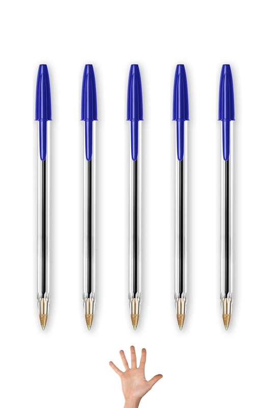 Set Of 5 Cristal Smooth Ballpoint Pen, Medium Point Blue