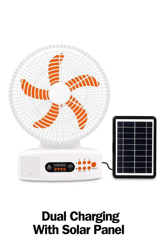 Smart 12 Inch Rechargeable Portable Table Fan with Built-in Speaker, LED Light, FM Radio, Powerbank