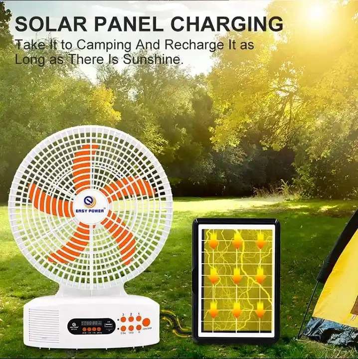 Smart 12 Inch Rechargeable Portable Table Fan with Built-in Speaker, LED Light, FM Radio, Powerbank