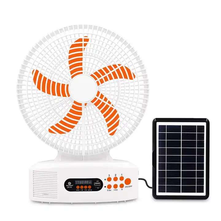 Smart 12 Inch Rechargeable Portable Table Fan with Built-in Speaker, LED Light, FM Radio, Powerbank