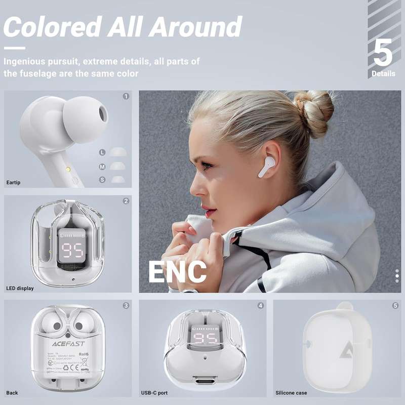 TWS Earphone True Wireless Earbuds Bluetooth Earpods With Crystal Digital Case