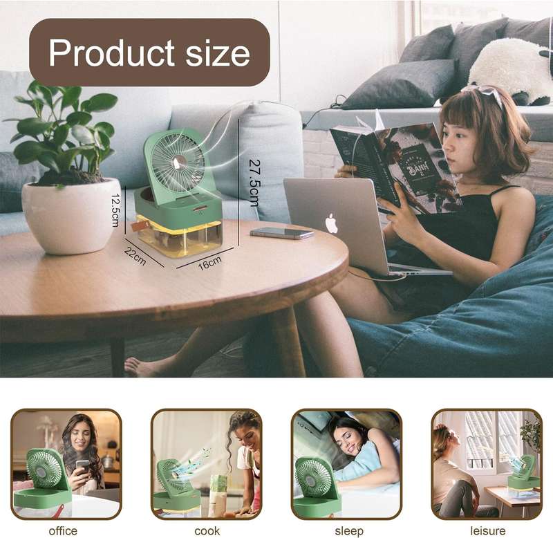 3-Speed Rechargeable Air Conditioner Fan with Dual Humidification Spray and Night Light