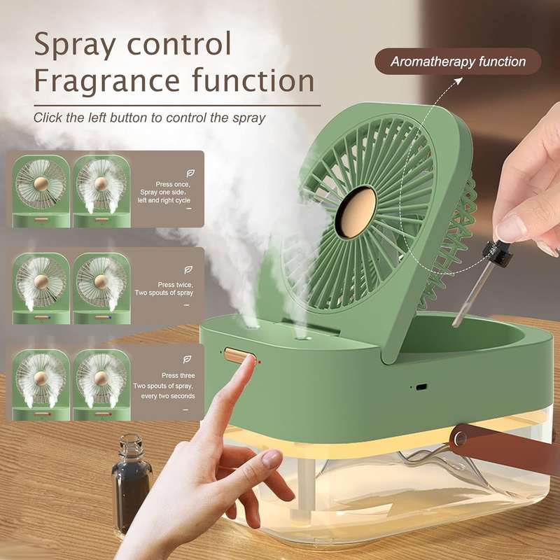3-Speed Rechargeable Air Conditioner Fan with Dual Humidification Spray and Night Light