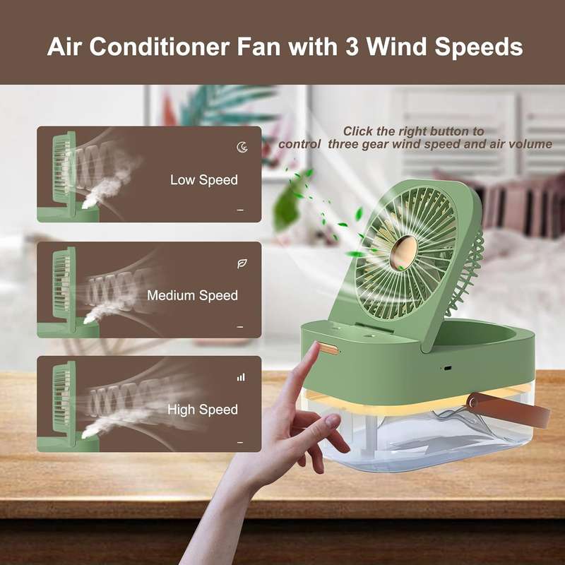 3-Speed Rechargeable Air Conditioner Fan with Dual Humidification Spray and Night Light