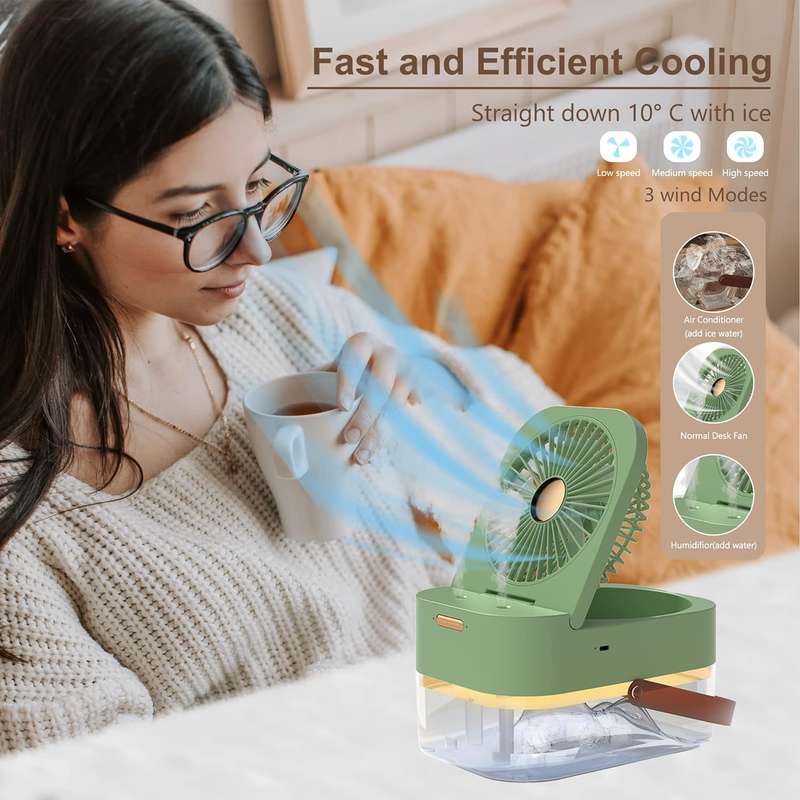 3-Speed Rechargeable Air Conditioner Fan with Dual Humidification Spray and Night Light