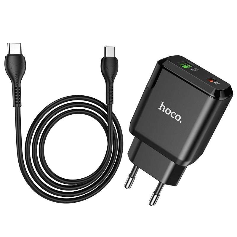 HOCO CS14A Dual Ports PD 20W USB-C / Type-C + QC 3.0 USB With Type C To Type C Cable 1m