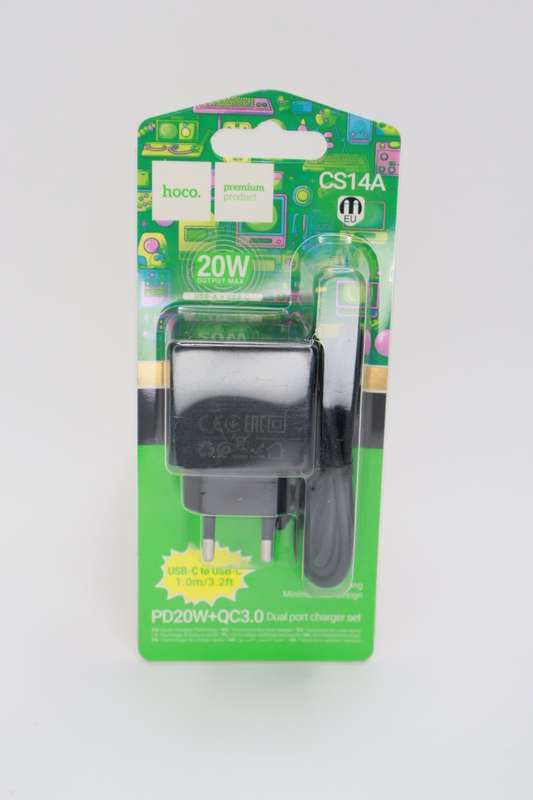 HOCO CS14A Dual Ports PD 20W USB-C / Type-C + QC 3.0 USB With Type C To Type C Cable 1m