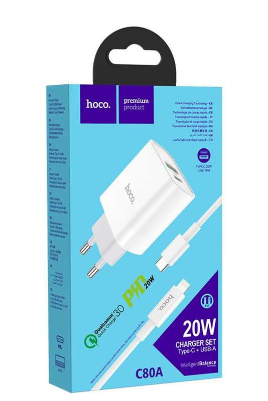 Hoco C80A Type-C to Lightning PD + QC3.0 Charger