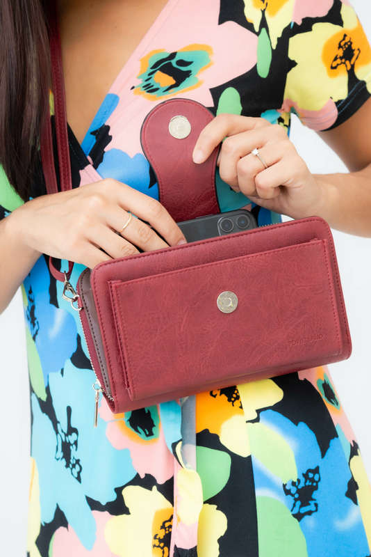 Powerland Leather Crossbody Sling Wallet Purse with Phone Holder Clutch Bag
