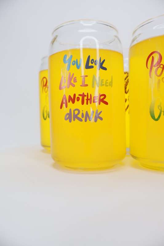 6 Printed Can Shaped Drinking Glass Tumblers