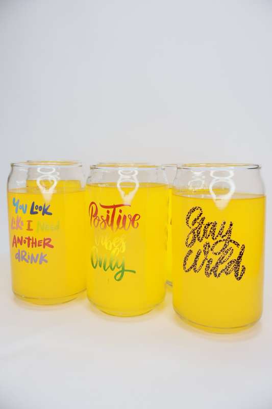 6 Printed Can Shaped Drinking Glass Tumblers