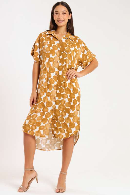 Sammie Printed Oversized Button Down Shirt Dress With Pockets