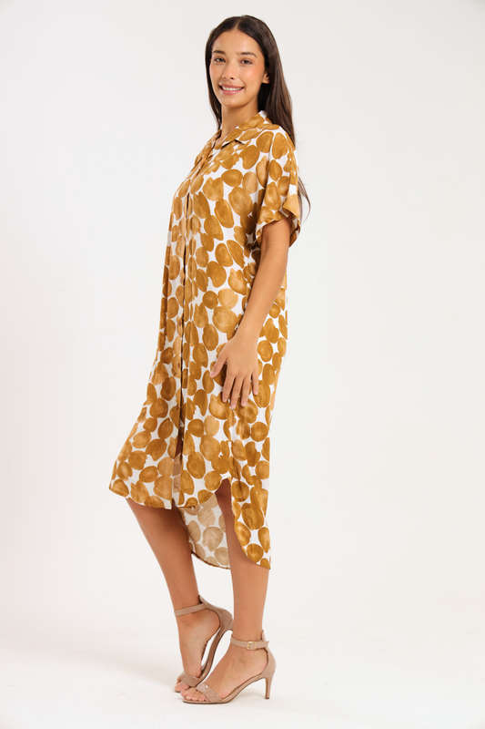 Sammie Printed Oversized Button Down Shirt Dress With Pockets