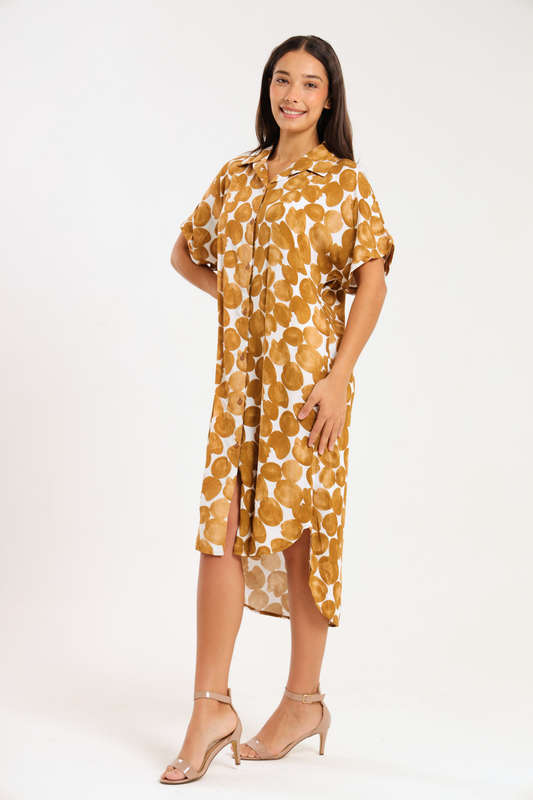 Sammie Printed Oversized Button Down Shirt Dress With Pockets