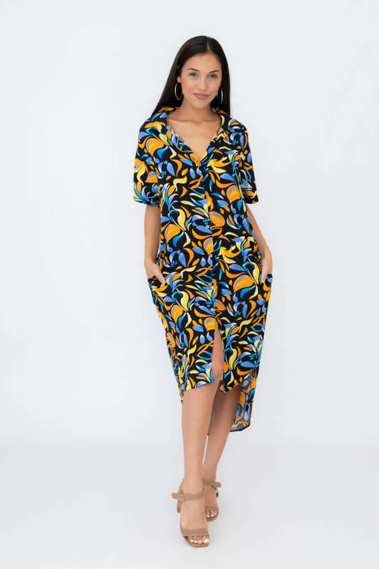 Willow Printed Oversized Button Down Shirt Dress With Pockets