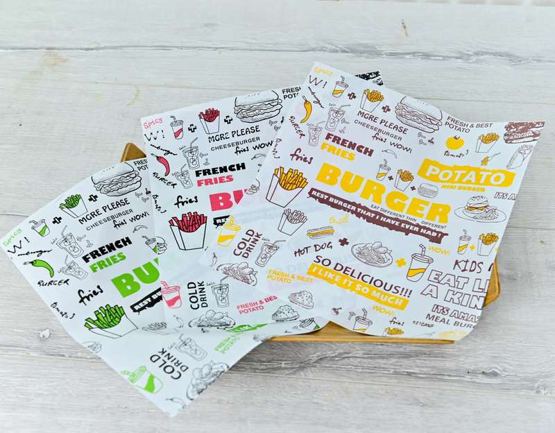 100 Sheet Senza Printed Grease Proof Universal Burger Wax Parchment Paper