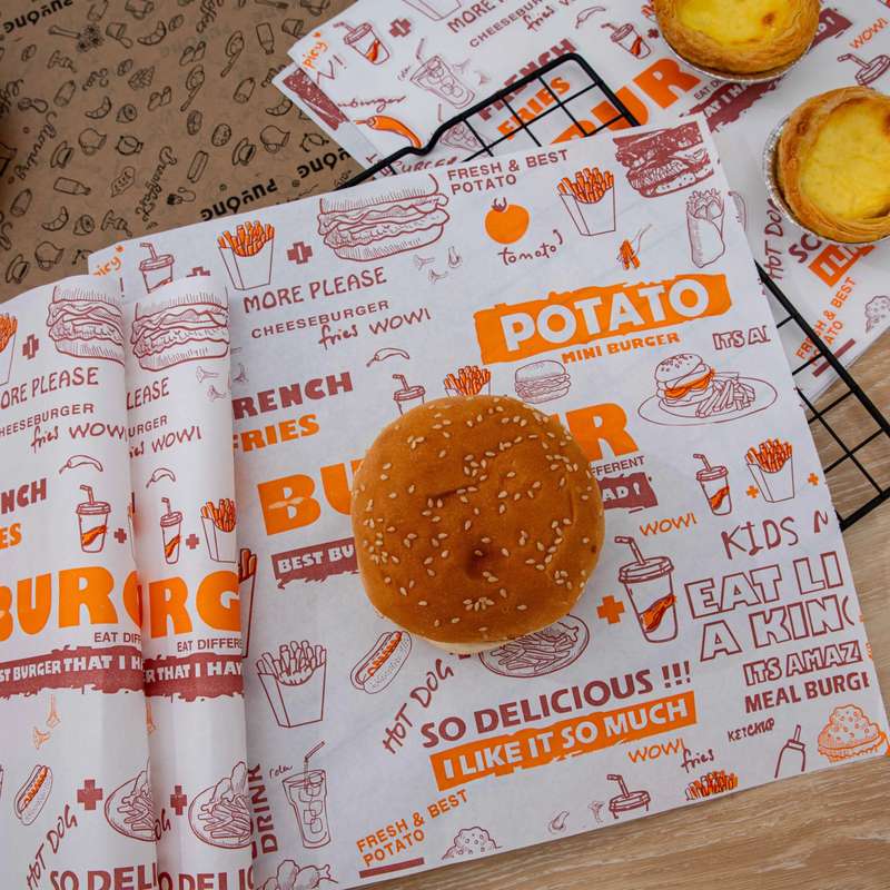 100 Sheet Senza Printed Grease Proof Universal Burger Wax Parchment Paper
