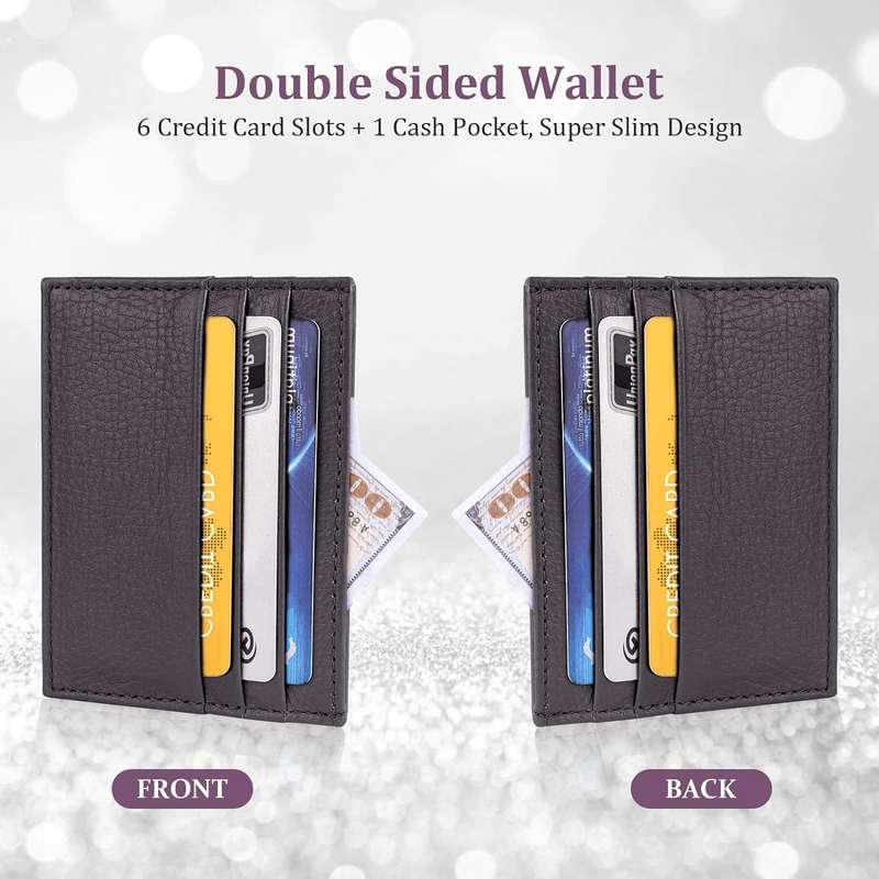 Genuine Leather RFID Blocking Slim 6 Card Wallet Holder