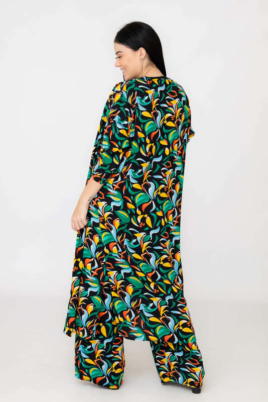 Ladies Hudson 2 Piece Printed Pants &amp; Kimono Summer Set With Free Bodysuit to Match