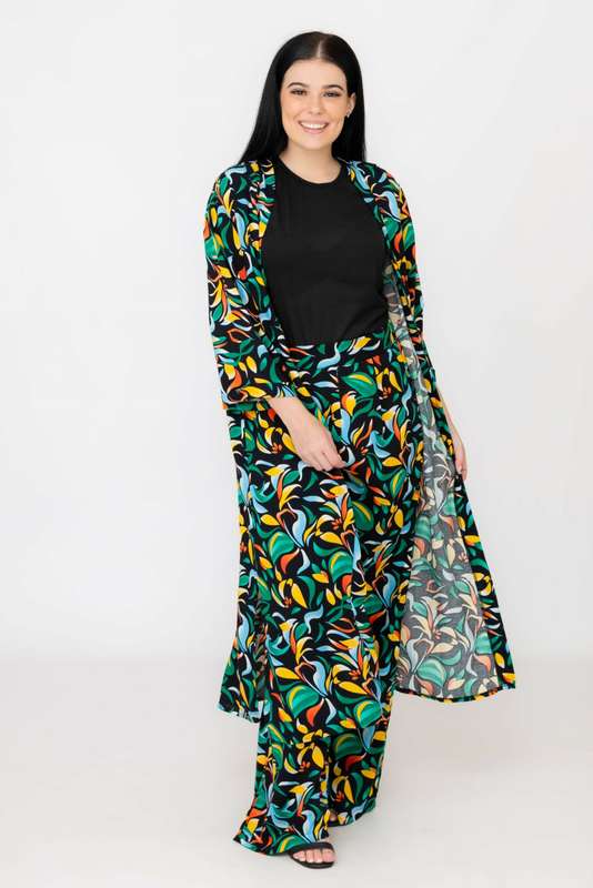 Ladies Hudson 2 Piece Printed Pants &amp; Kimono Summer Set With Free Bodysuit to Match