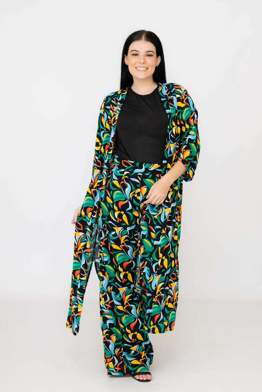Ladies Hudson 2 Piece Printed Pants &amp; Kimono Summer Set With Free Bodysuit to Match