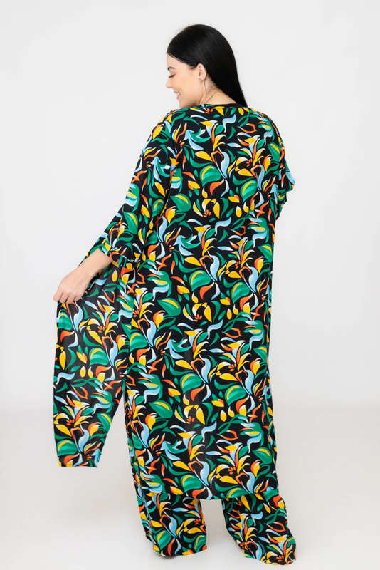 Ladies Hudson 2 Piece Printed Pants &amp; Kimono Summer Set With Free Bodysuit to Match