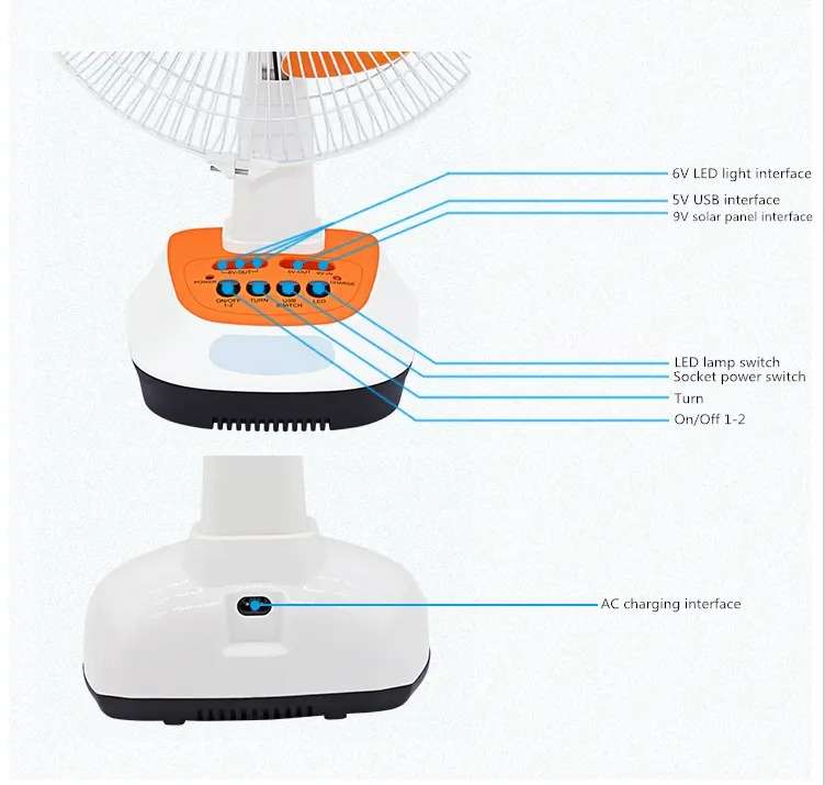 Smart 12 Inch Rechargeable Portable Table Fan with LED Light &amp; Powerbank