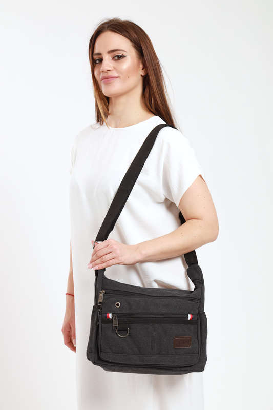 Canvas Unisex Multi Zipper Sling Shoulder Bag Crossbody Travel Messenger Bag