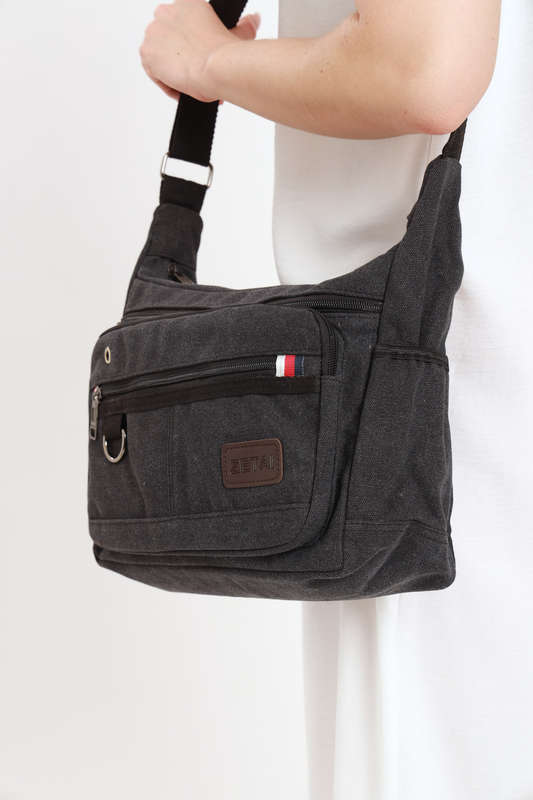 Canvas Unisex Multi Zipper Sling Shoulder Bag Crossbody Travel Messenger Bag
