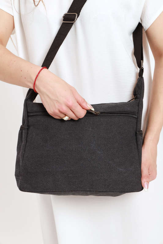 Canvas Unisex Multi Zipper Sling Shoulder Bag Crossbody Travel Messenger Bag