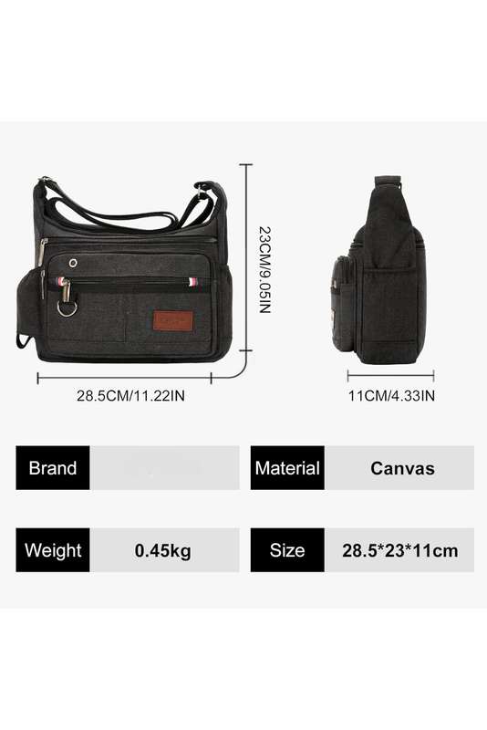 Canvas Unisex Multi Zipper Sling Shoulder Bag Crossbody Travel Messenger Bag